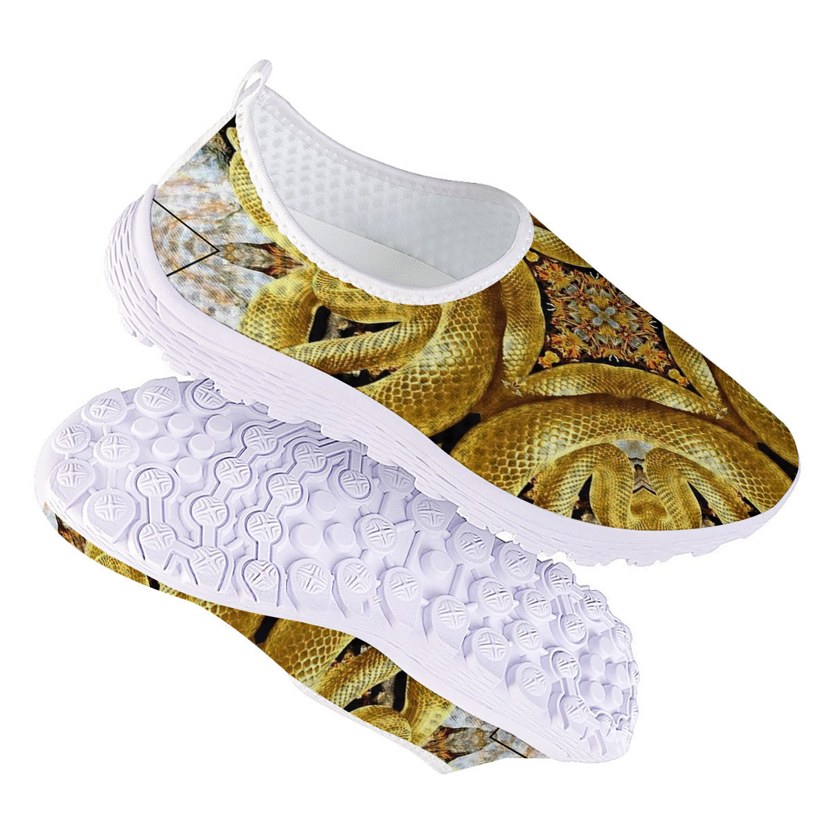Golden Snake Kaleidoscope Print Nurse Shoes-grizzshop