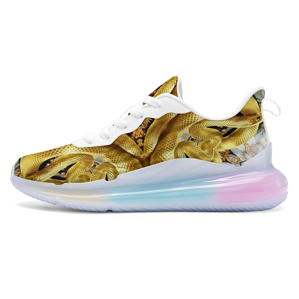 Golden Snake Kaleidoscope Print Running Sneakers-grizzshop