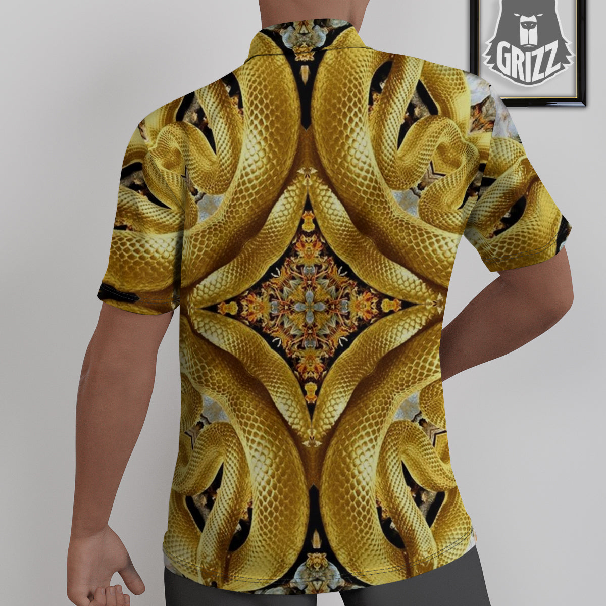 Golden Snake Kaleidoscope Print Untucked Shirts-grizzshop