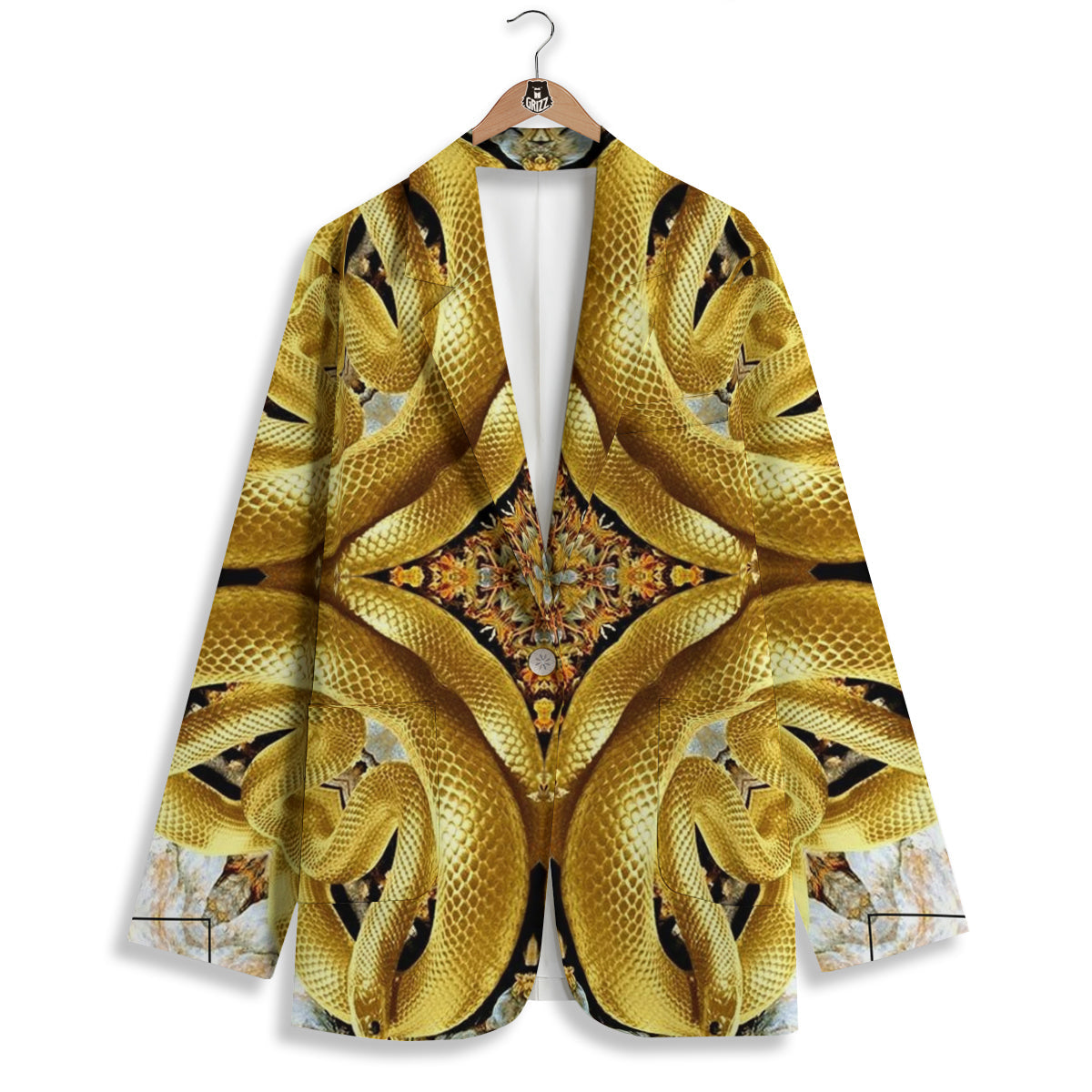 Golden Snake Kaleidoscope Print Women's Blazer-grizzshop