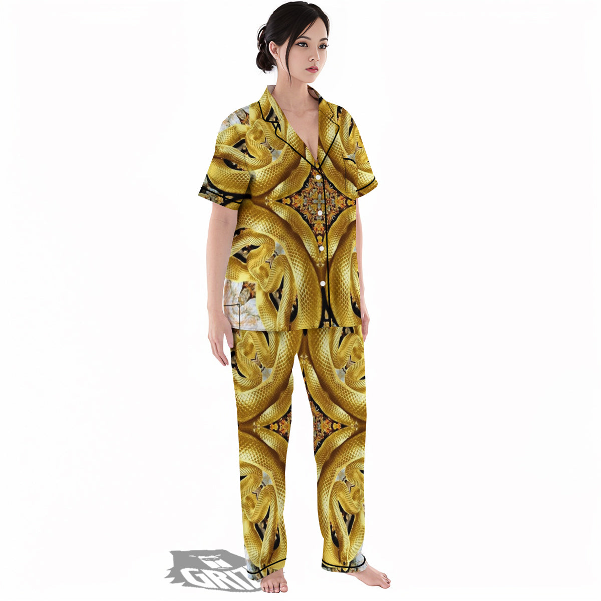 Golden Snake Kaleidoscope Print Women's Pajamas Set-grizzshop