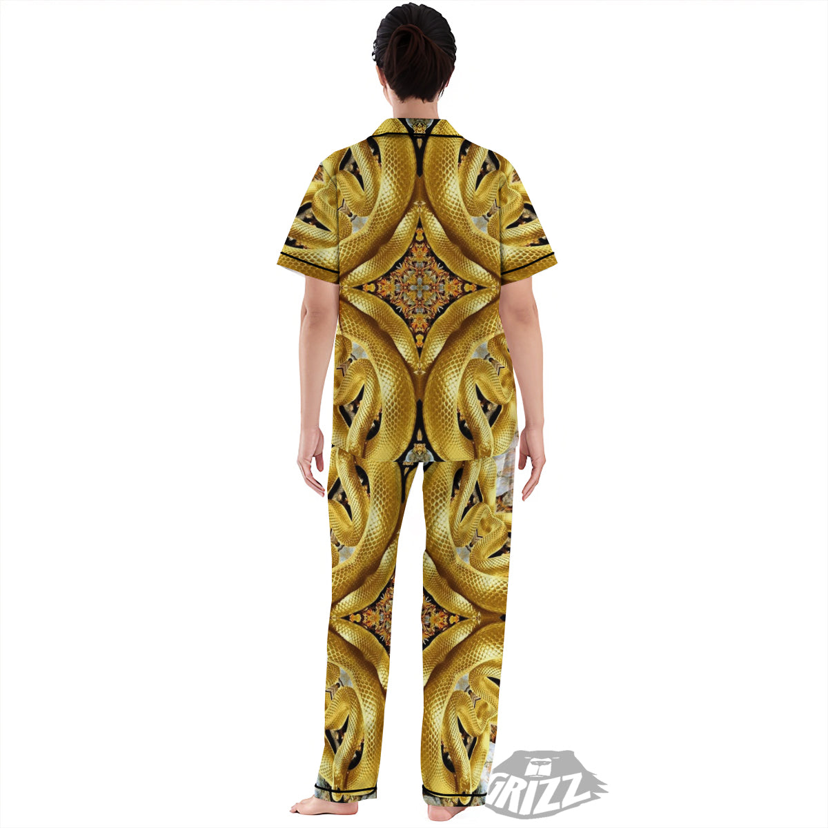 Golden Snake Kaleidoscope Print Women's Pajamas Set-grizzshop