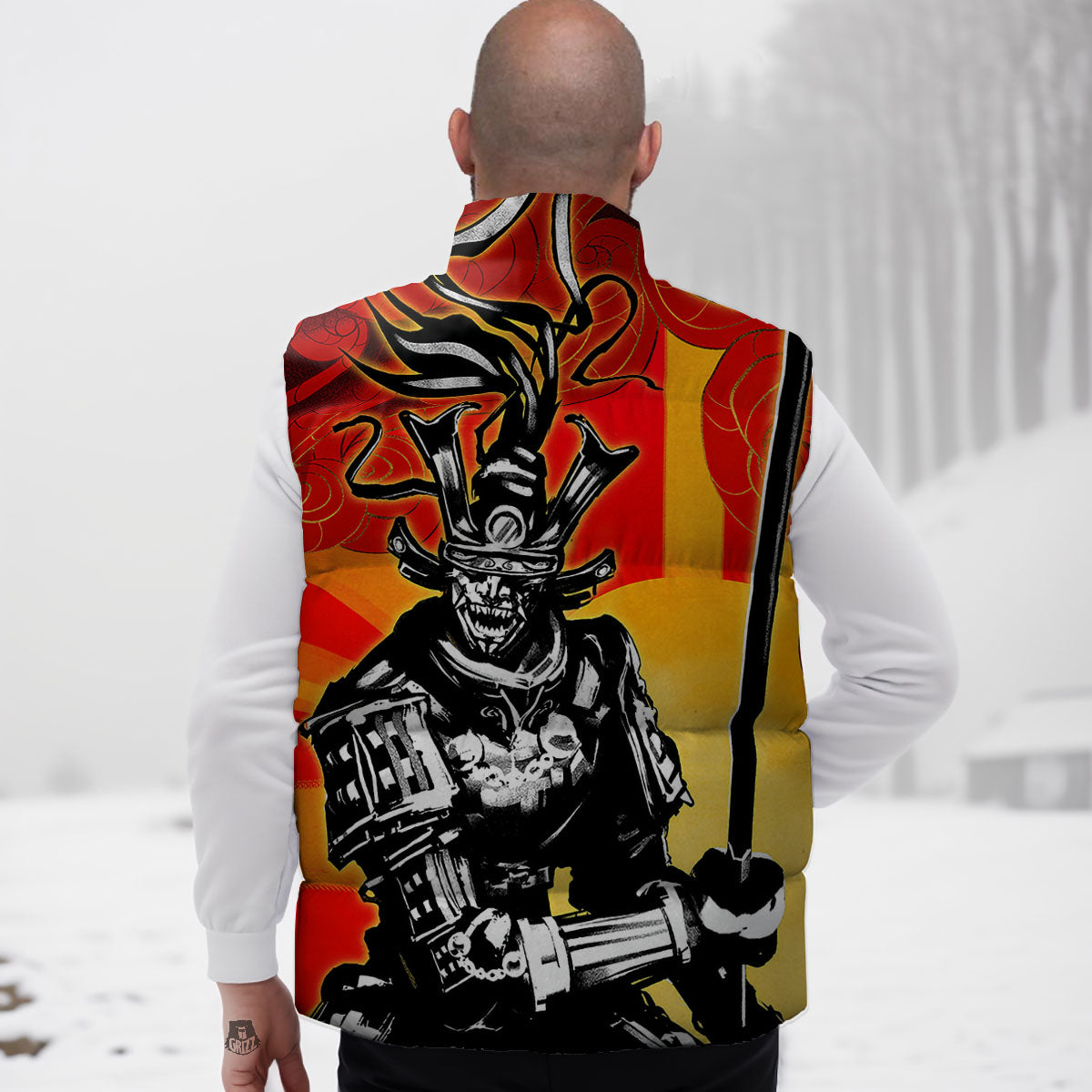 Golden Sun Samurai And Red Sky Print Down Vest