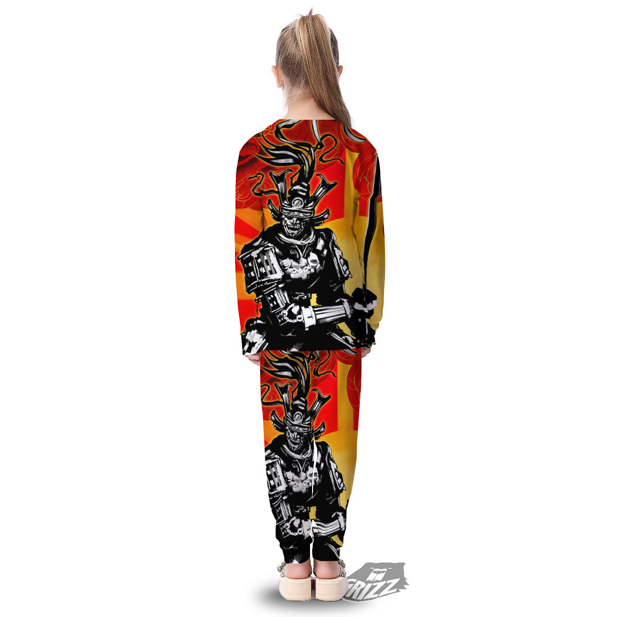 Golden Sun Samurai And Red Sky Print Kid's Pajamas-grizzshop