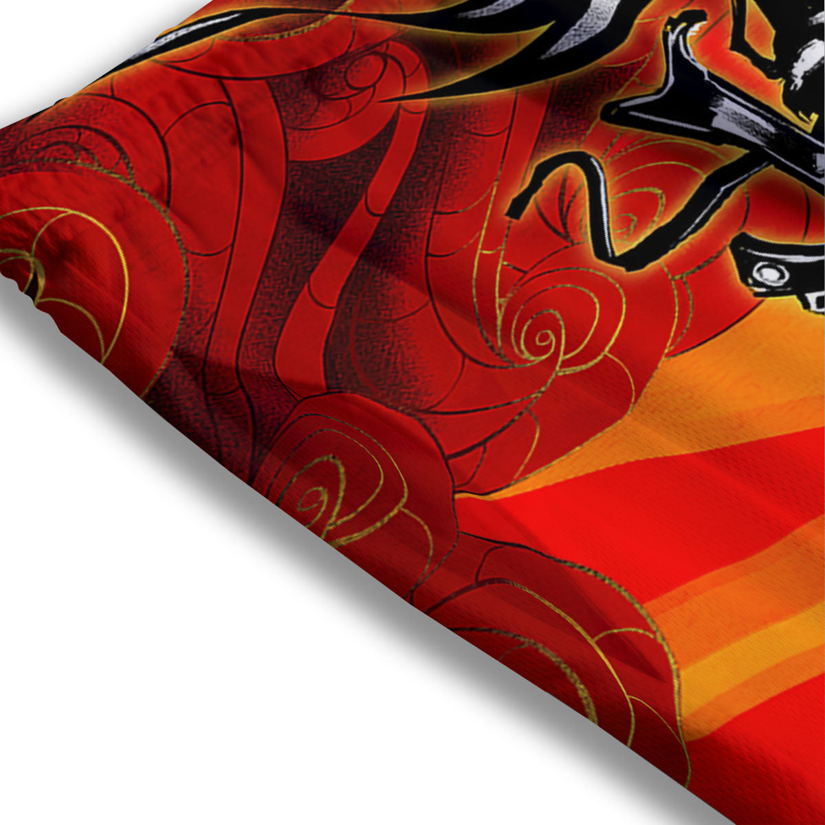 Golden Sun Samurai And Red Sky Print Mesh Shorts