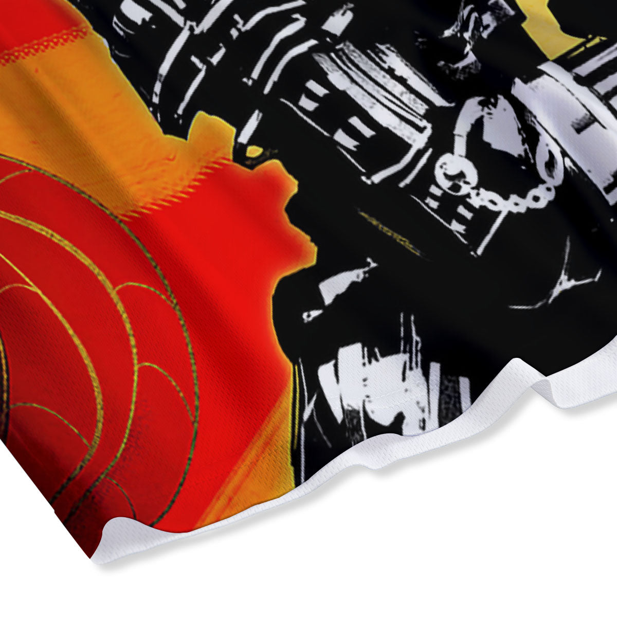 Golden Sun Samurai And Red Sky Print Mesh Shorts