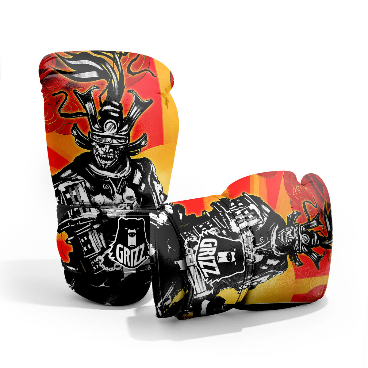 Golden Sun Samurai And Red Sky Print Pro Boxing Glove