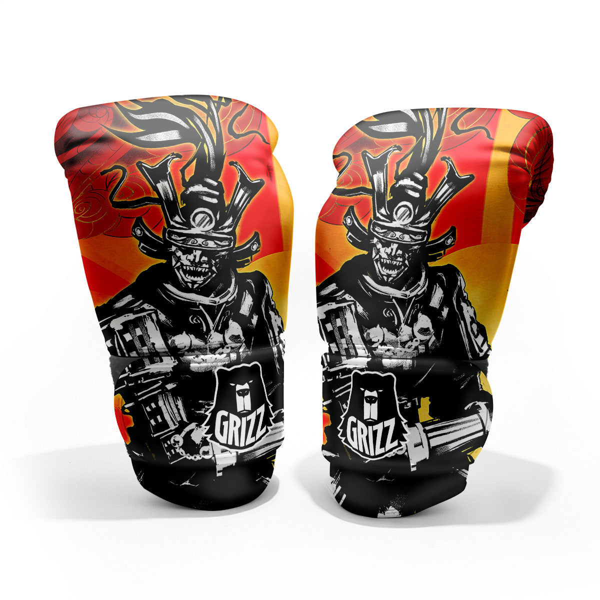 Golden Sun Samurai And Red Sky Print Pro Boxing Glove