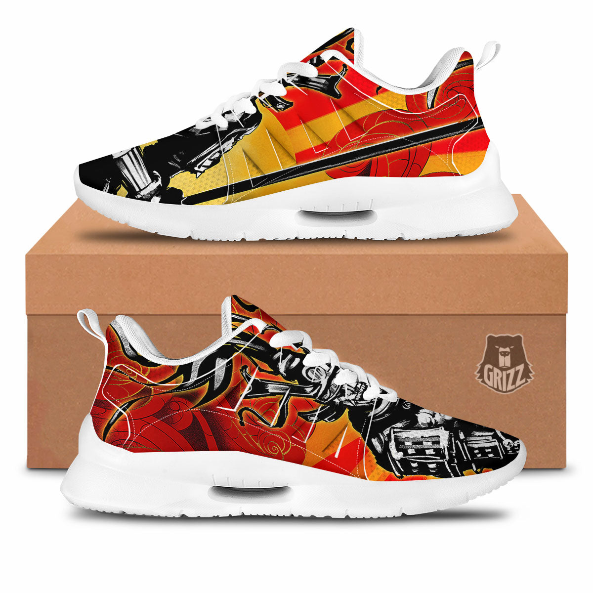 Golden Sun Samurai And Red Sky Print Tennis Shoes-grizzshop
