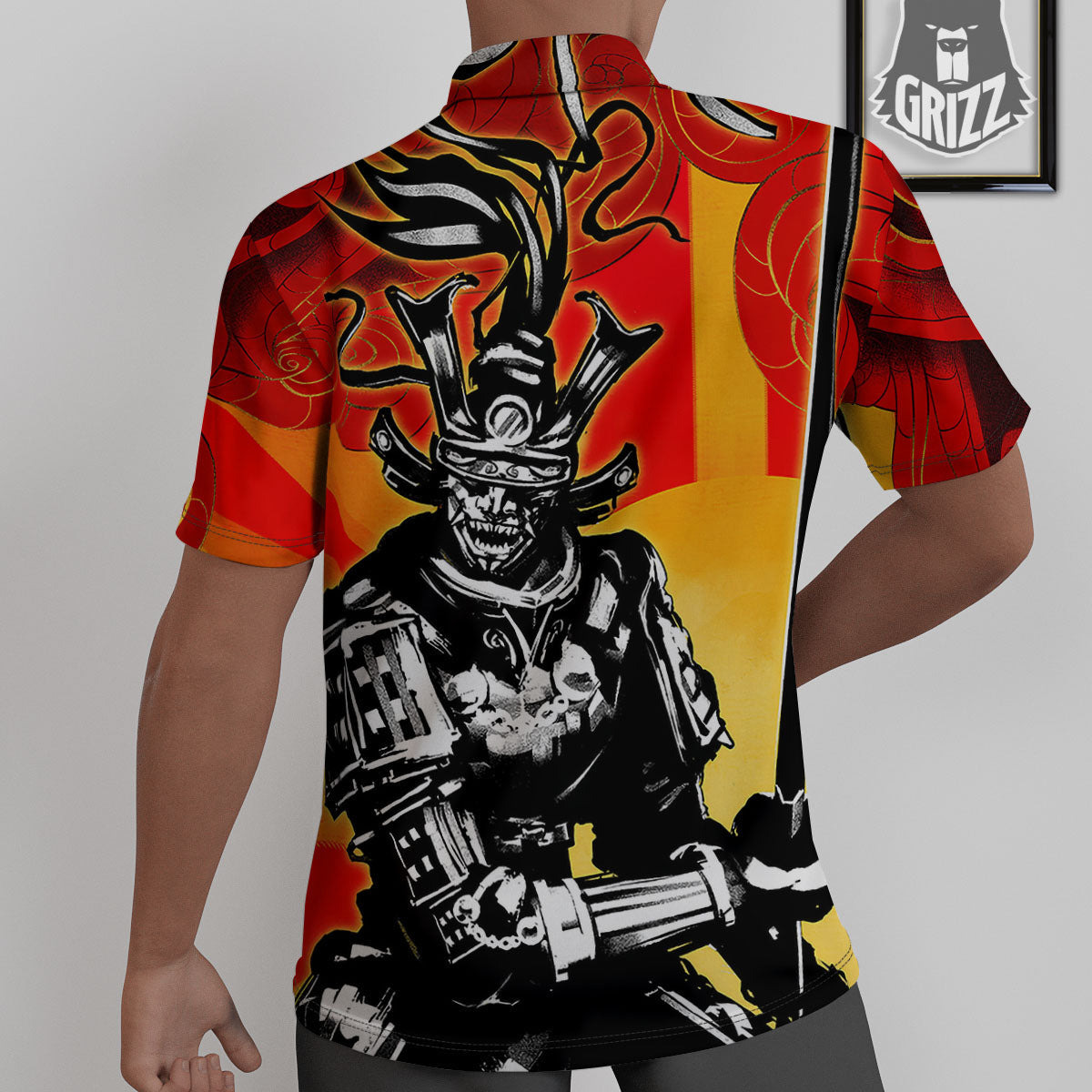 Golden Sun Samurai And Red Sky Print Untucked Shirts-grizzshop