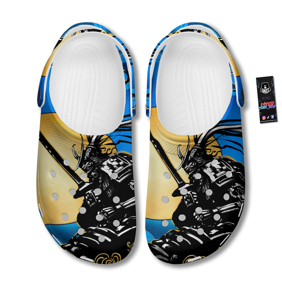 Golden Sun Samurai Blue Sky Print Clog-grizzshop
