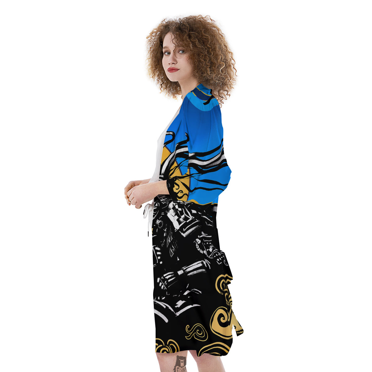 Golden Sun Samurai Blue Sky Print Kimono-grizzshop