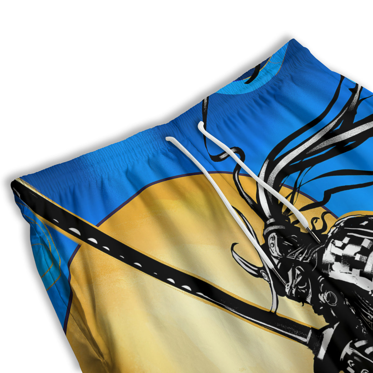 Golden Sun Samurai Blue Sky Print Men's Athletic Shorts