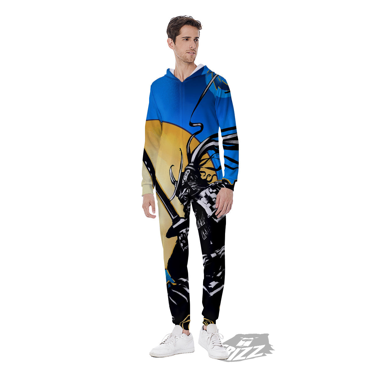 Golden Sun Samurai Blue Sky Print Men's Jumpsuit-grizzshop
