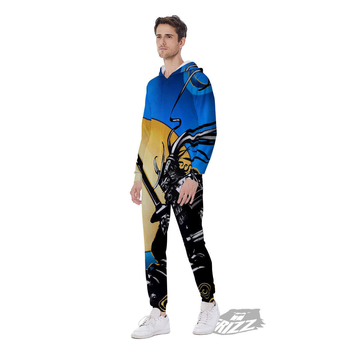 Golden Sun Samurai Blue Sky Print Men's Jumpsuit-grizzshop