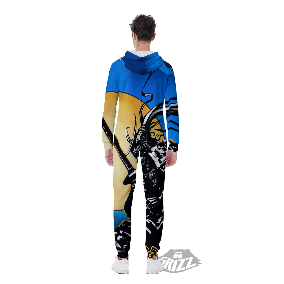 Golden Sun Samurai Blue Sky Print Men's Jumpsuit-grizzshop