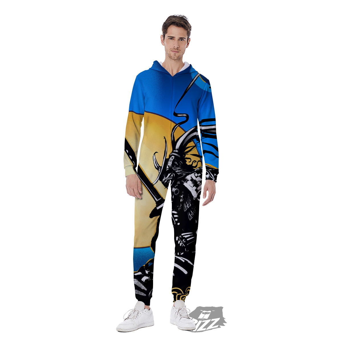 Golden Sun Samurai Blue Sky Print Men's Jumpsuit-grizzshop