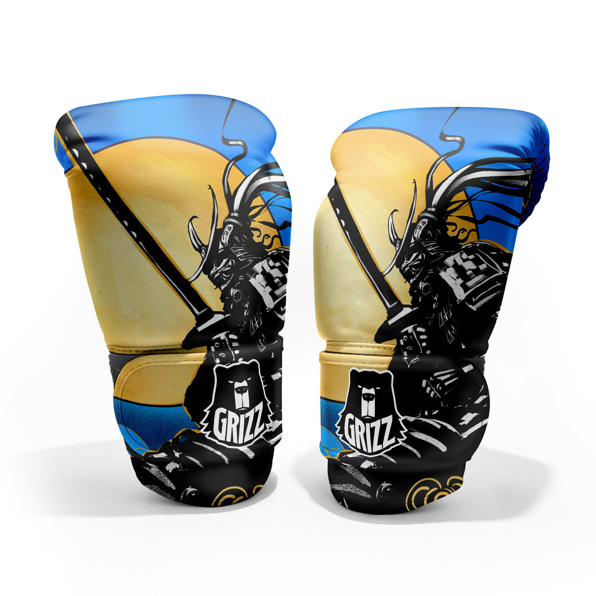 Golden Sun Samurai Blue Sky Print Pro Boxing Glove
