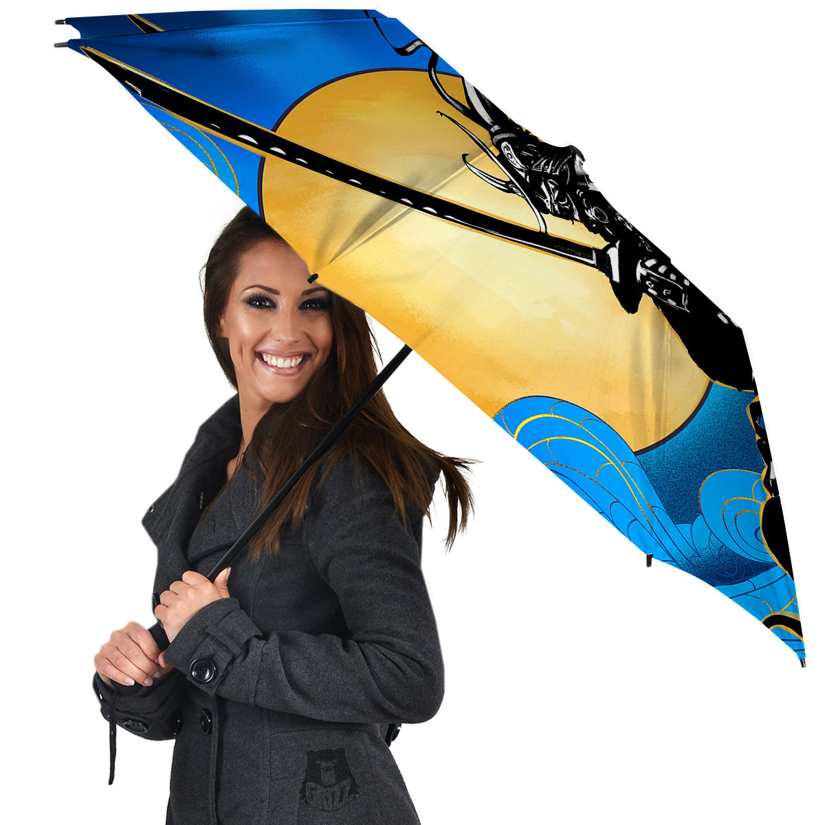 Golden Sun Samurai Blue Sky Print Umbrella-grizzshop
