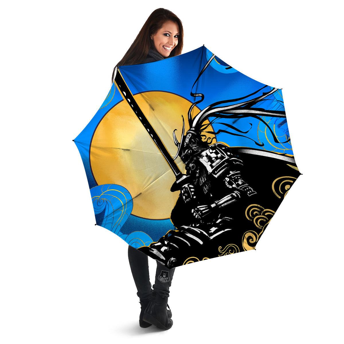 Golden Sun Samurai Blue Sky Print Umbrella-grizzshop