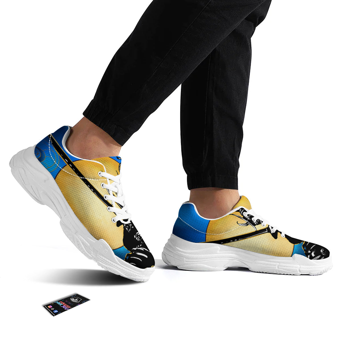 Golden Sun Samurai Blue Sky Print White Chunky Shoes-grizzshop