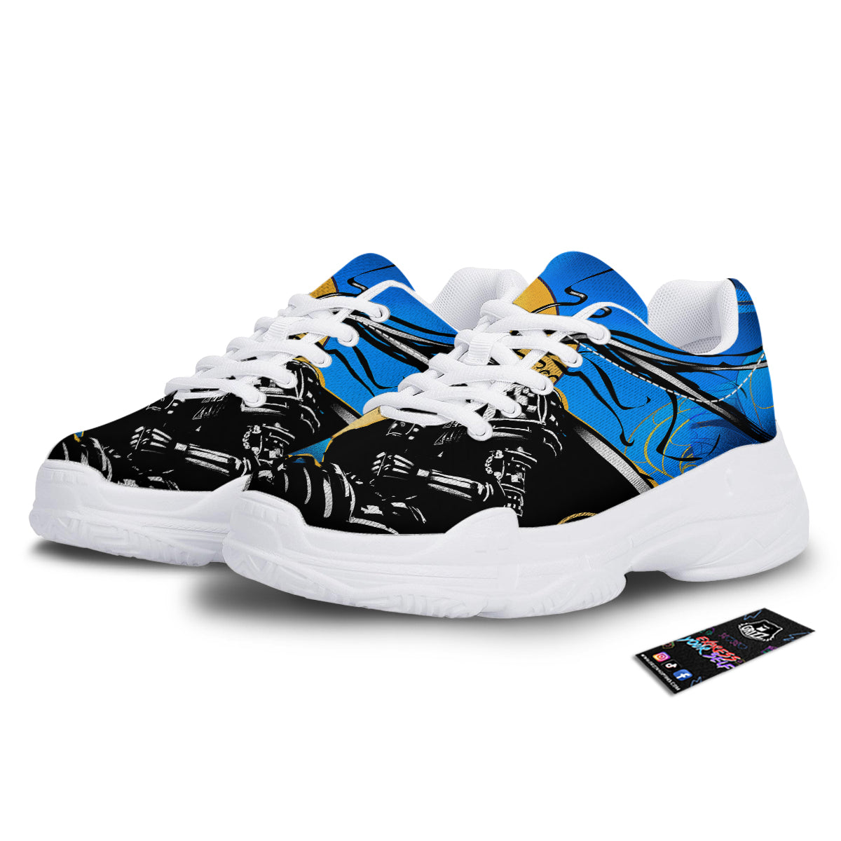 Golden Sun Samurai Blue Sky Print White Chunky Shoes-grizzshop
