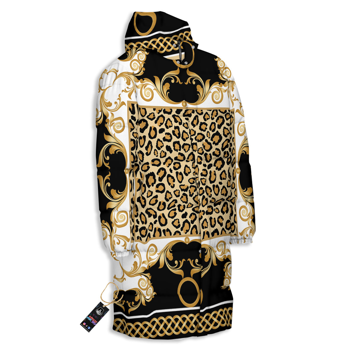 Golden Baroque And Leopard Print Long Down Jacket