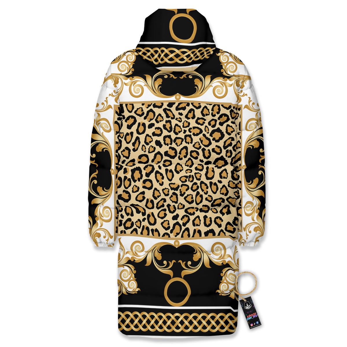 Golden Baroque And Leopard Print Long Down Jacket