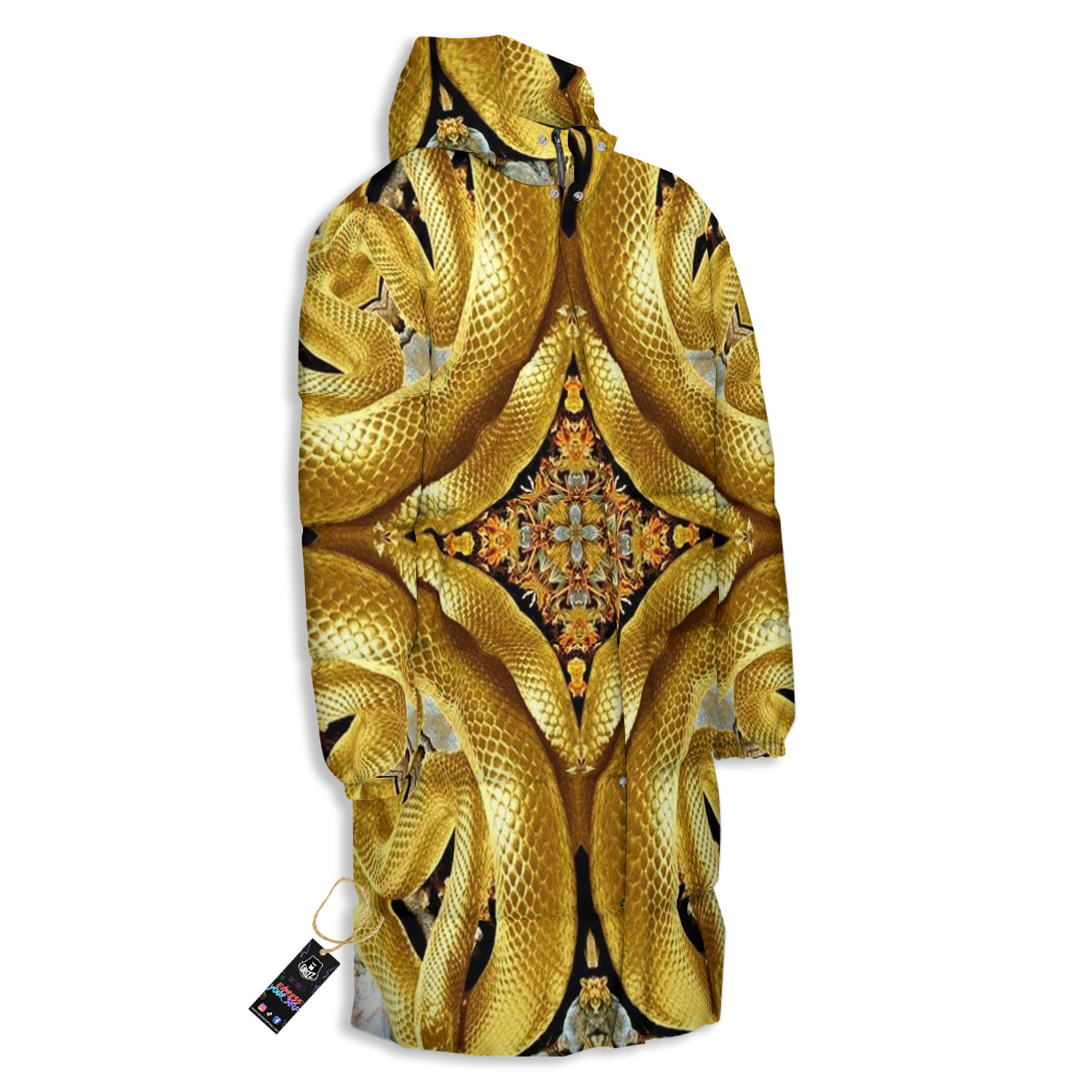 Golden Snake Kaleidoscope Print Long Down Jacket