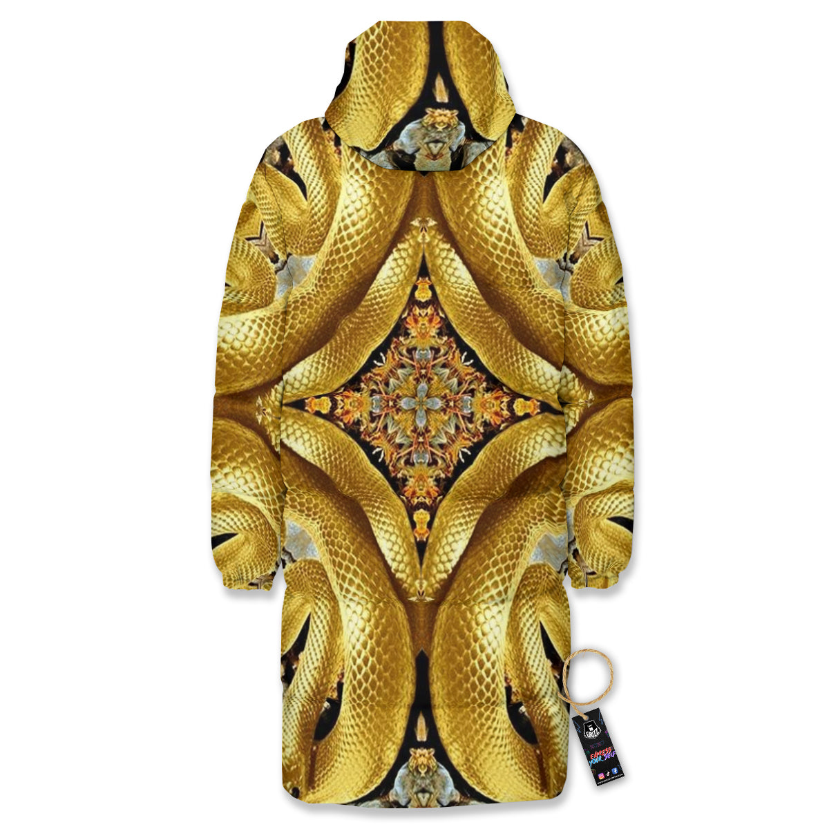 Golden Snake Kaleidoscope Print Long Down Jacket