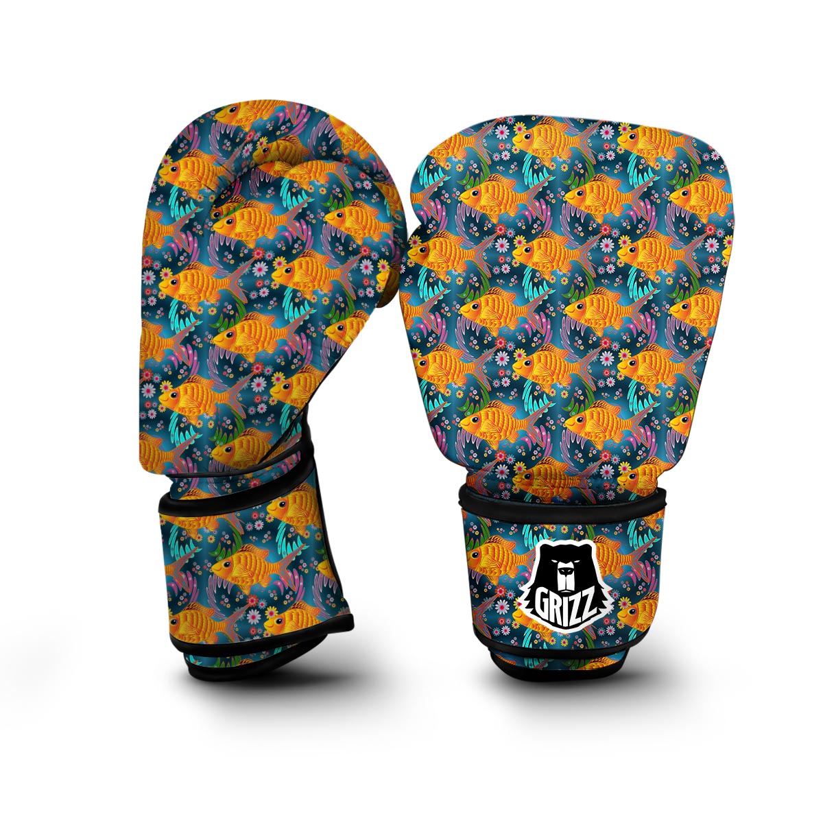 Goldfish Flower Pattern Print Boxing Gloves-grizzshop