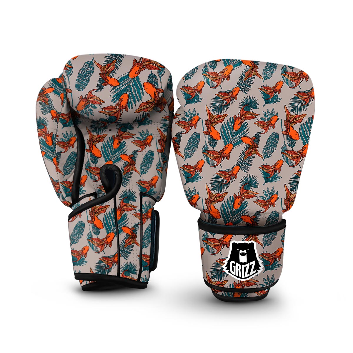 Goldfish Leaf Pattern Print Boxing Gloves-grizzshop