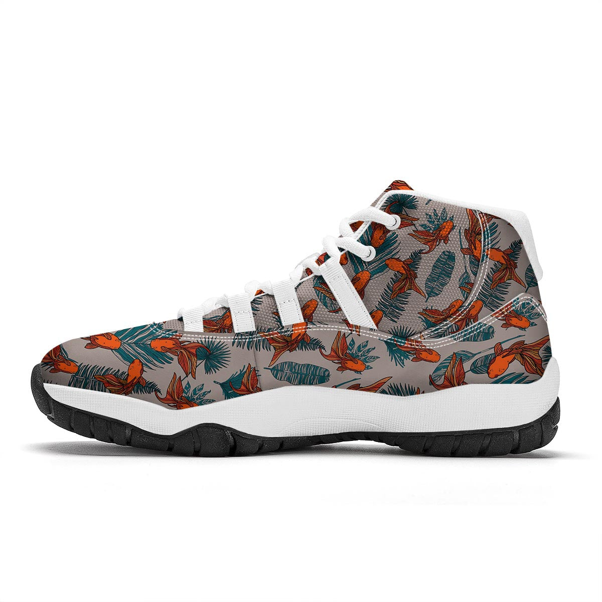 Goldfish Leaf Pattern Print White Bball Shoes-grizzshop