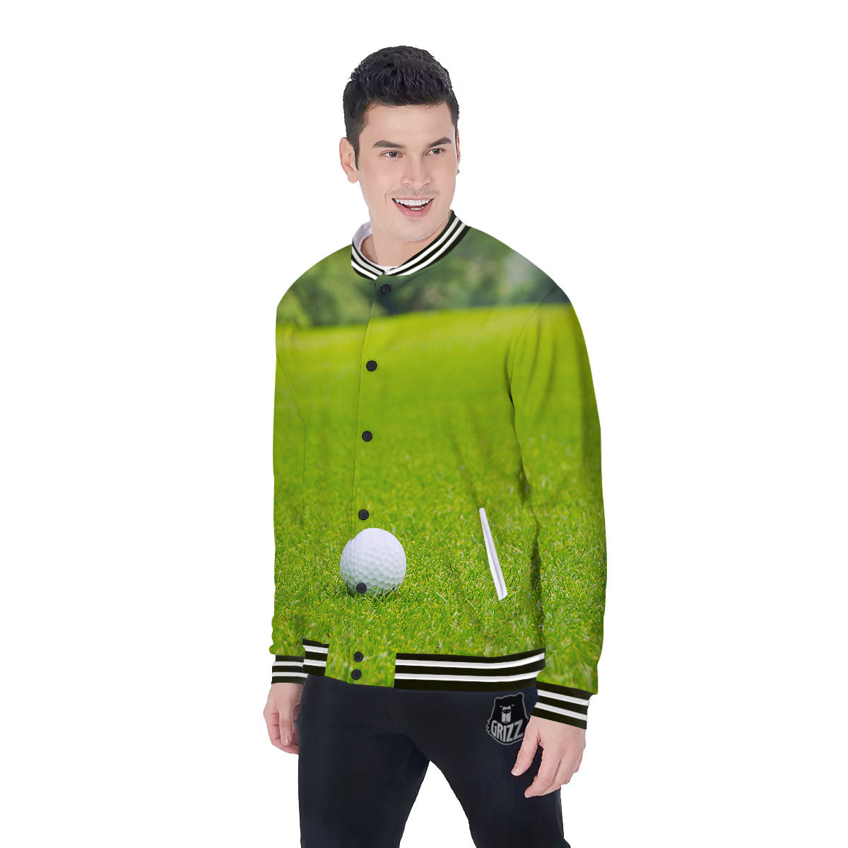 Golf Area Print Baseball Jacket-grizzshop