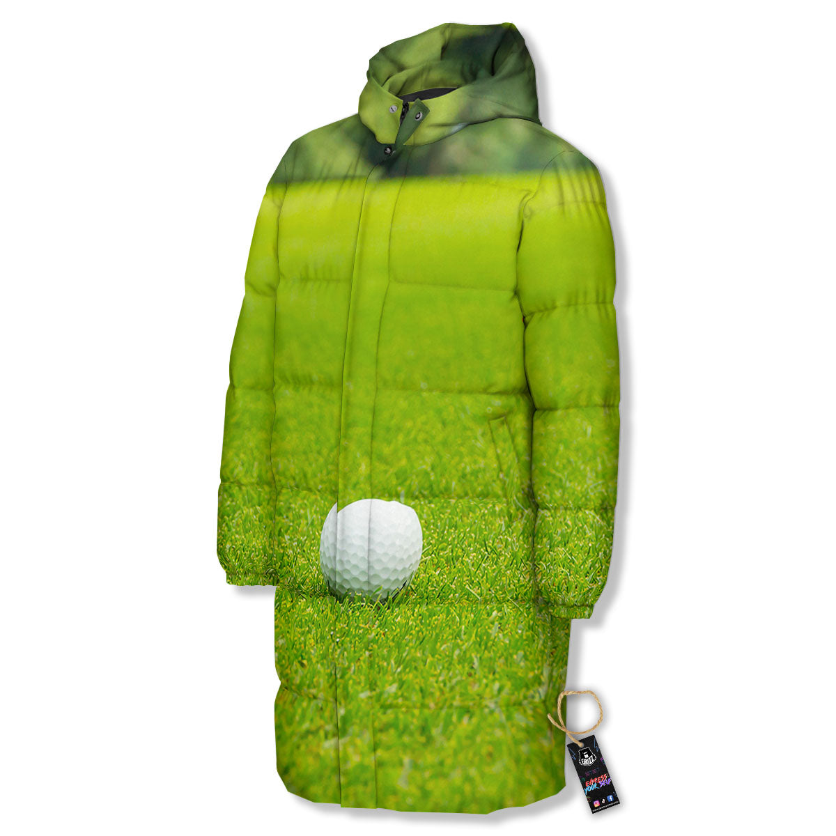 Golf Area Print Long Down Jacket-grizzshop