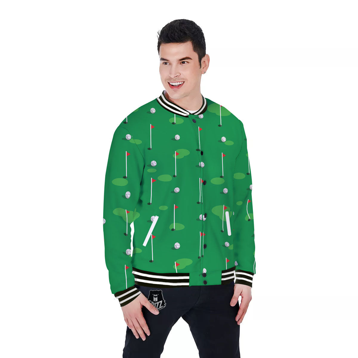 Golf Ball Green Print Pattern Baseball Jacket-grizzshop