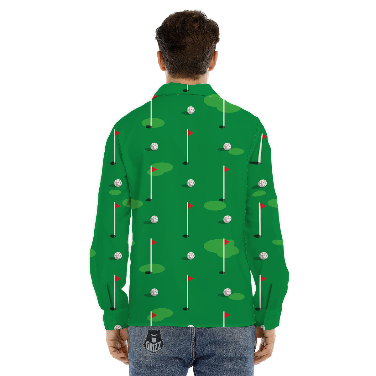 Golf Ball Green Print Pattern Men's Dress Shirts-grizzshop