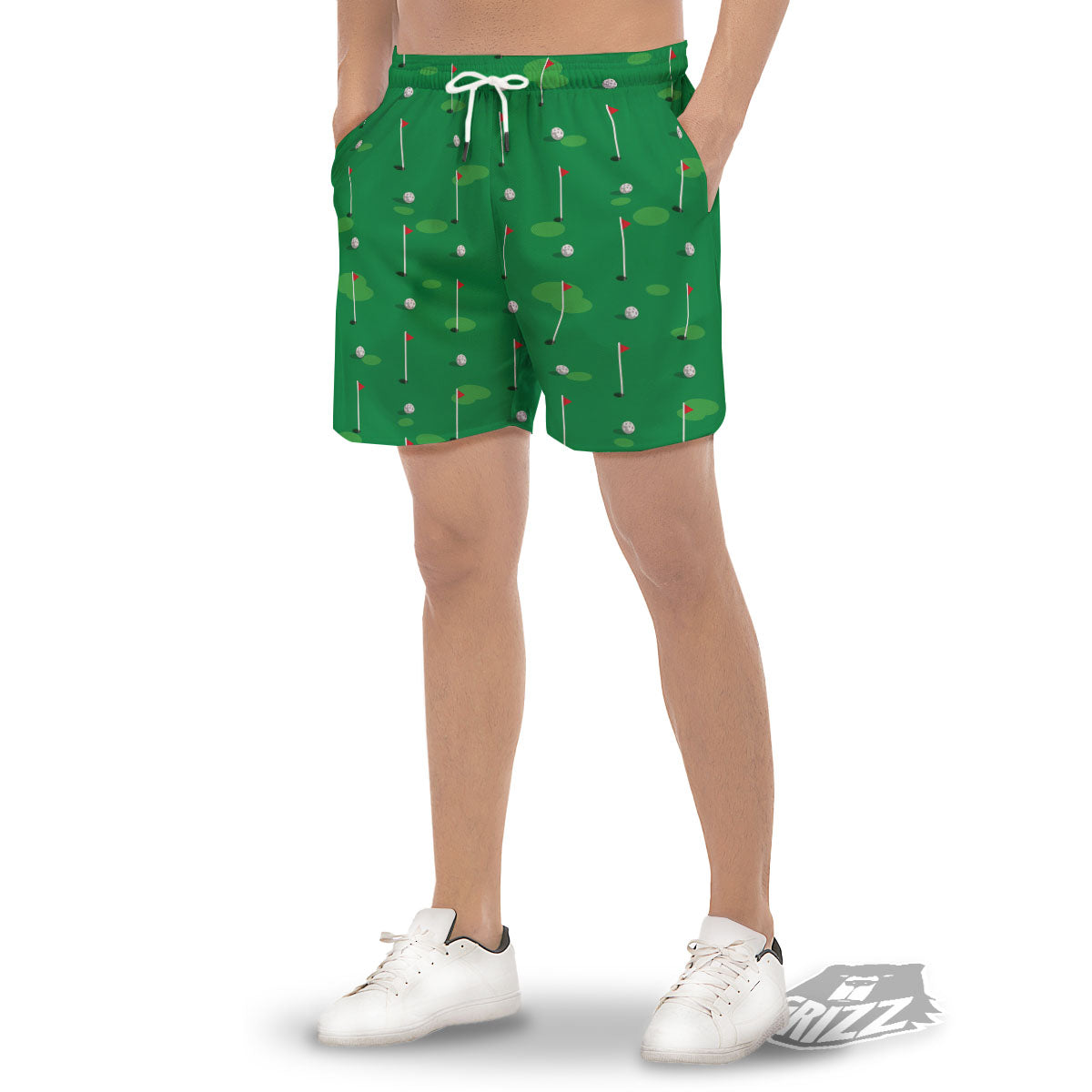 Golf Ball Green Print Pattern Men's Gym Shorts-grizzshop