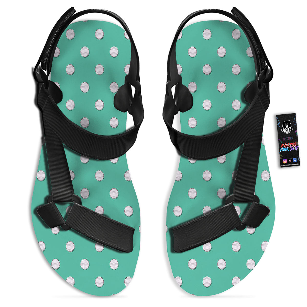 Golf Ball Print Pattern Black Open Toe Sandals-grizzshop