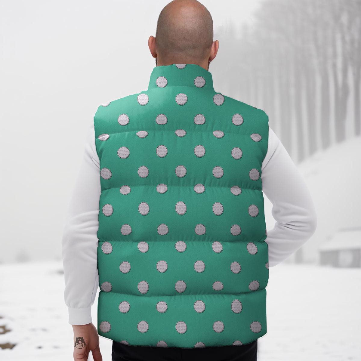 Golf Ball Print Pattern Down Vest-grizzshop