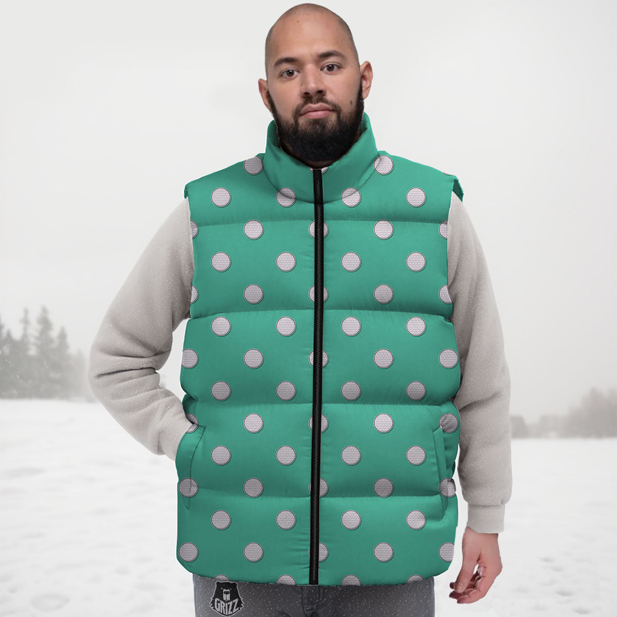 Golf Ball Print Pattern Down Vest-grizzshop