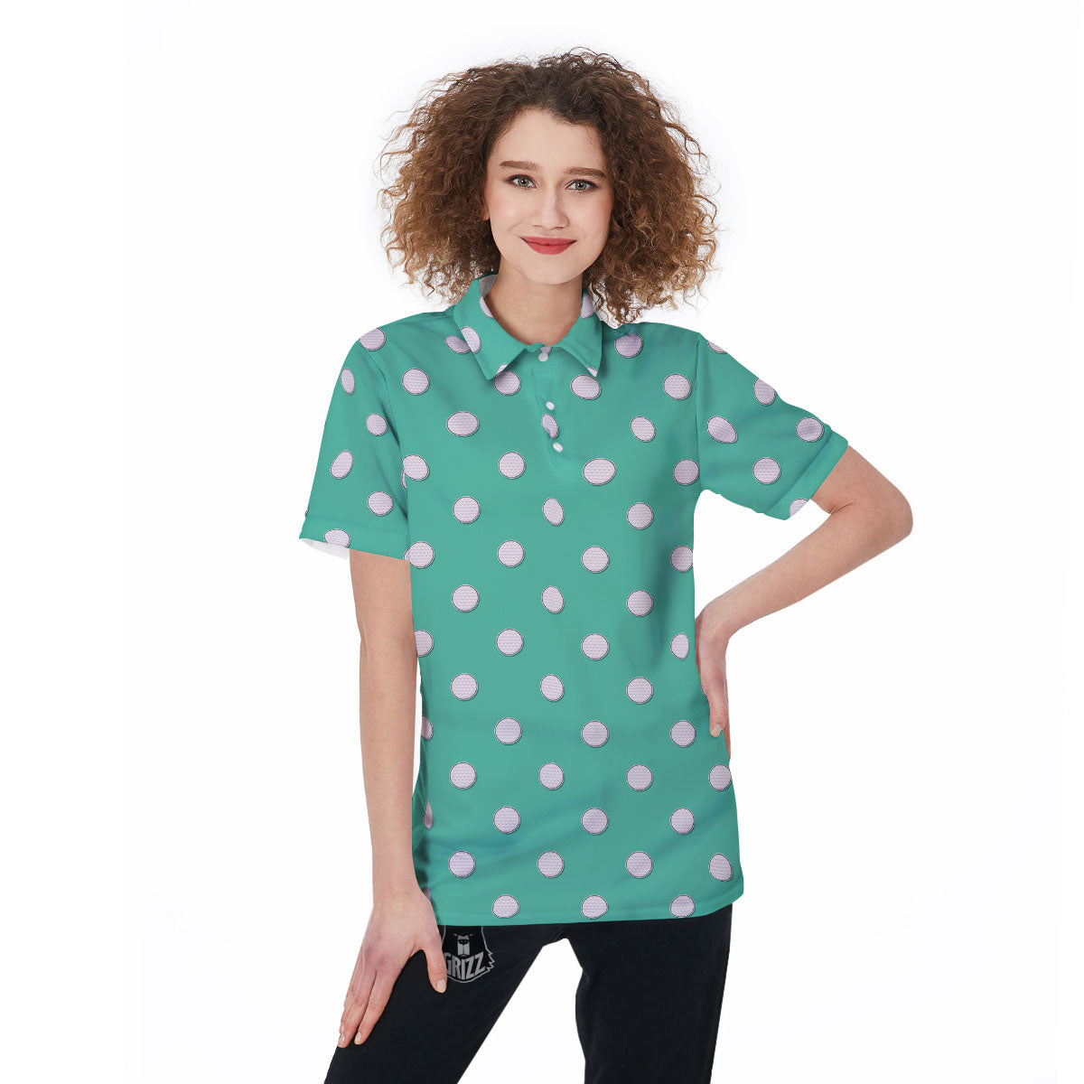 Golf Ball Print Pattern Women's Golf Shirts-grizzshop
