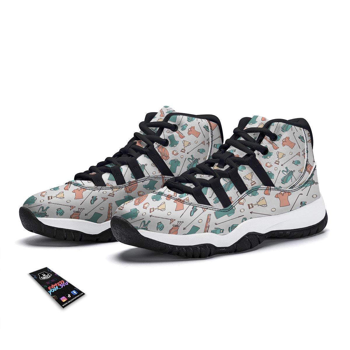 Golf Pattern Print Black Bball Shoes-grizzshop