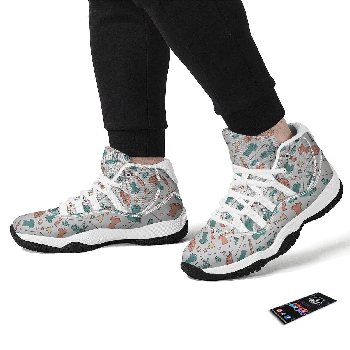 Golf Pattern Print White Bball Shoes-grizzshop