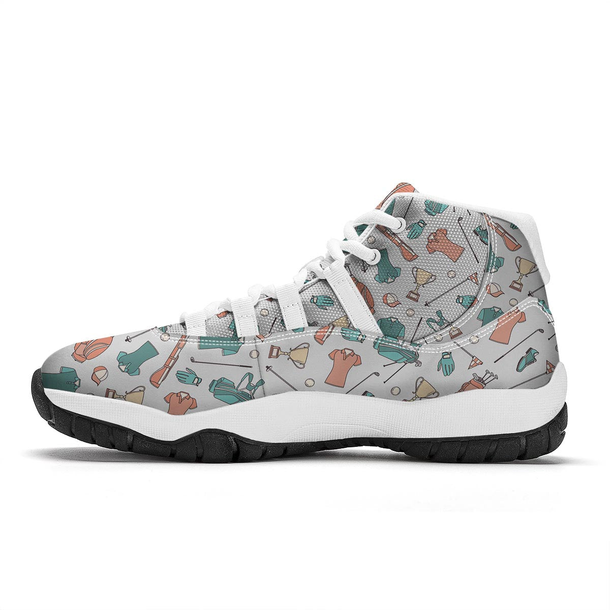 Golf Pattern Print White Bball Shoes-grizzshop