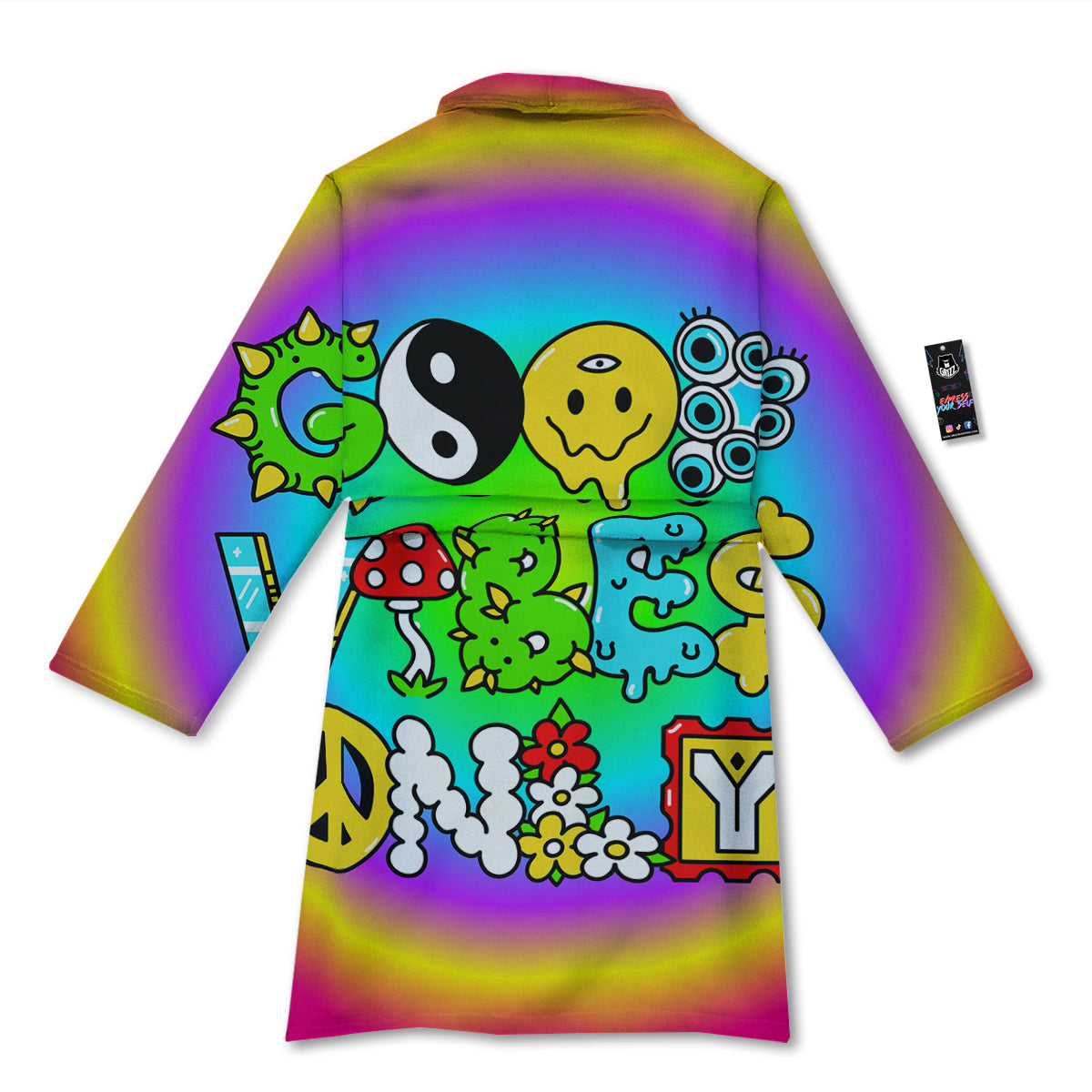Good Vibes Only Quote Trippy Psychedelic Print Bathrobe-grizzshop