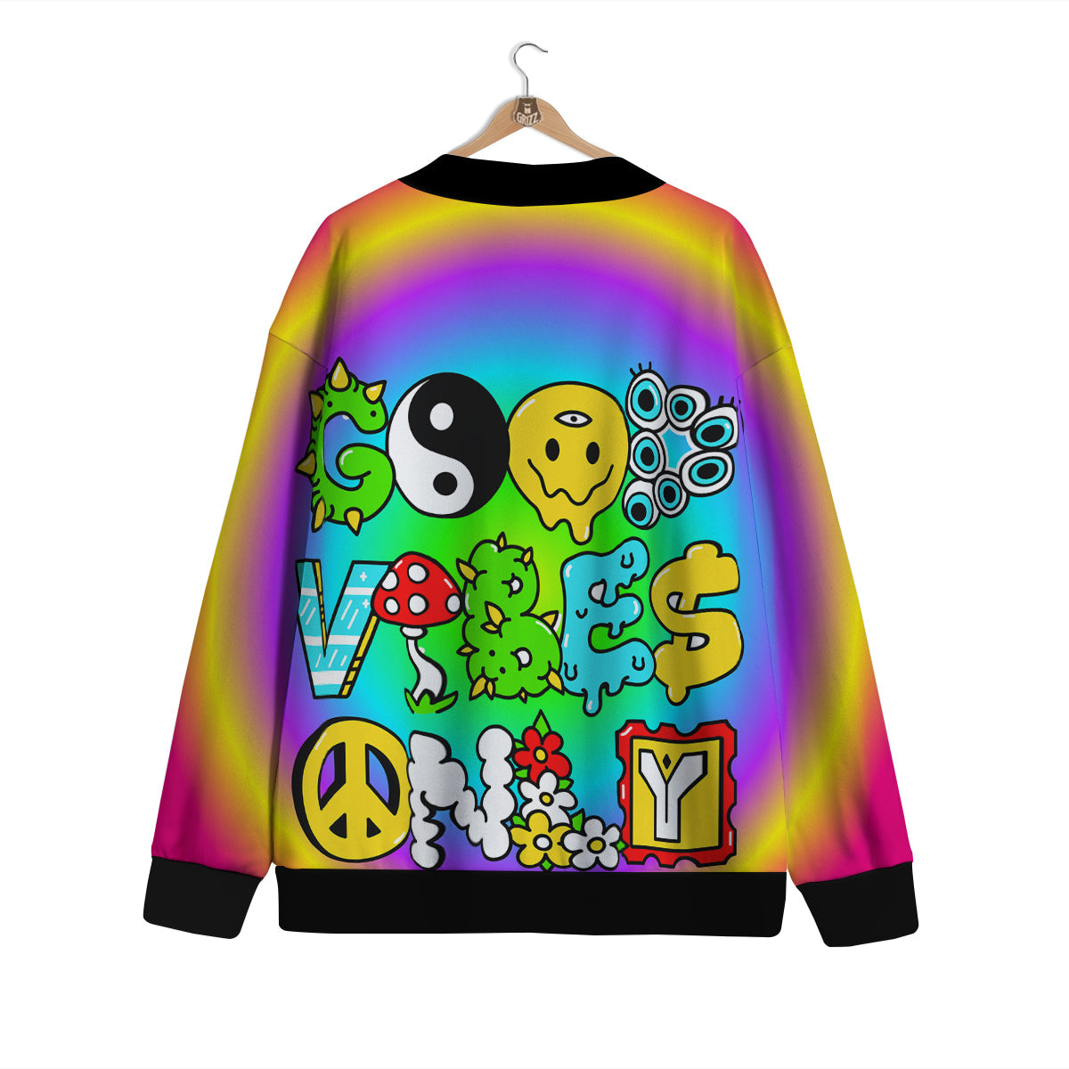 Good Vibes Only Quote Trippy Psychedelic Print Cardigan-grizzshop
