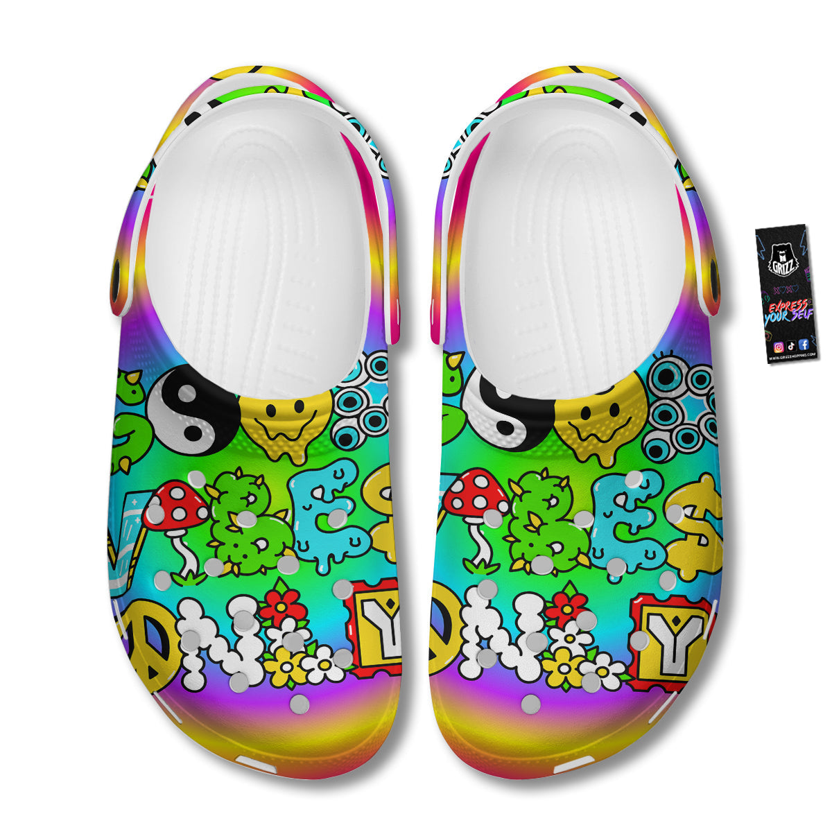 Good Vibes Only Quote Trippy Psychedelic Print Clog-grizzshop