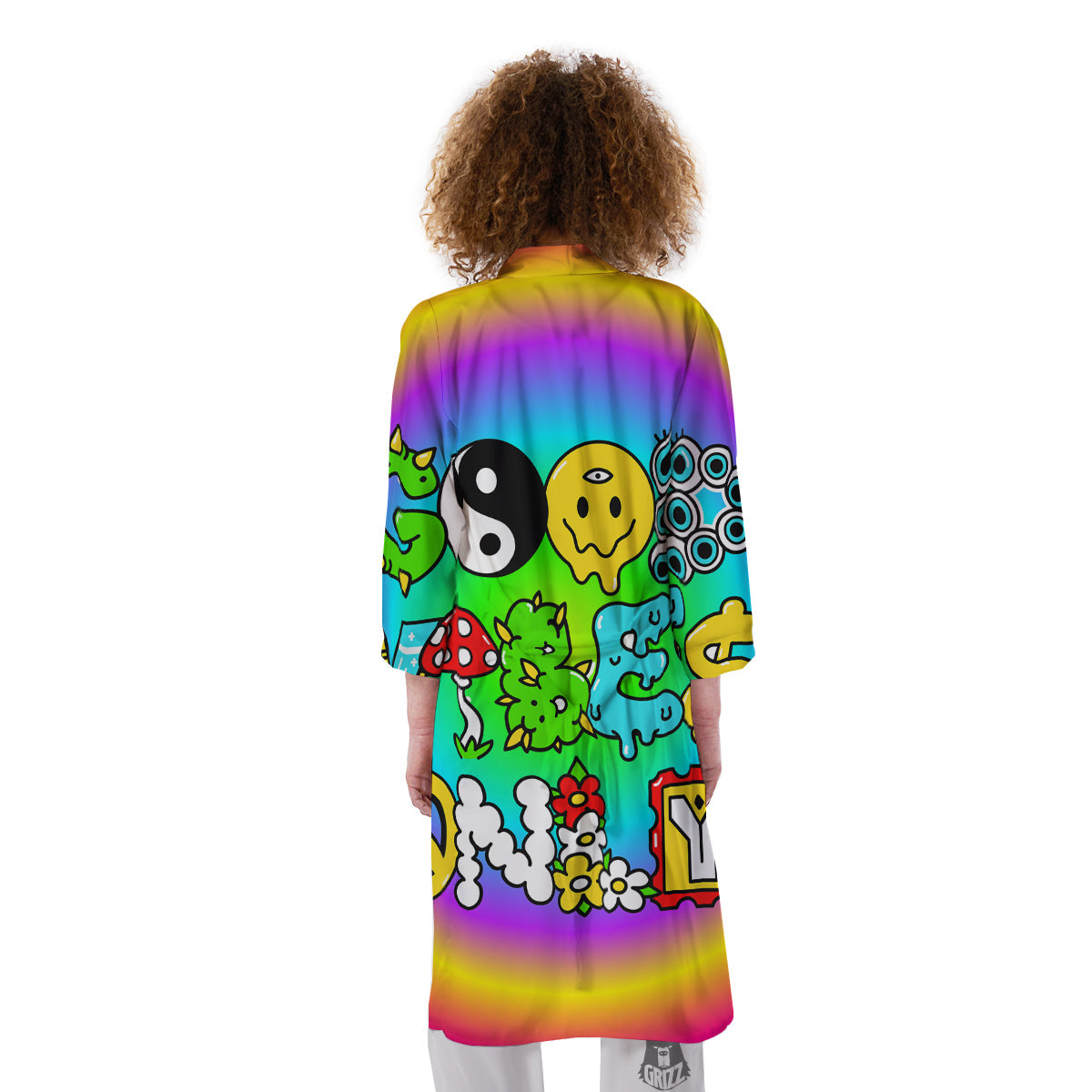 Good Vibes Only Quote Trippy Psychedelic Print Kimono-grizzshop