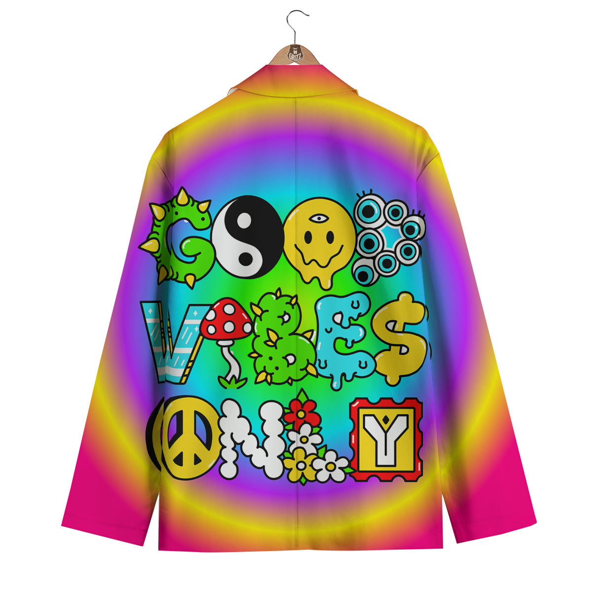 Good Vibes Only Quote Trippy Psychedelic Print Men's Blazer-grizzshop